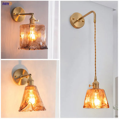 Decorbites™ Bernstein-Glas-Wandleuchte-Schalter, Moderne Kupfer-LED-Lampe für Zuhause, Schlafzimmer, Wohnzimmer