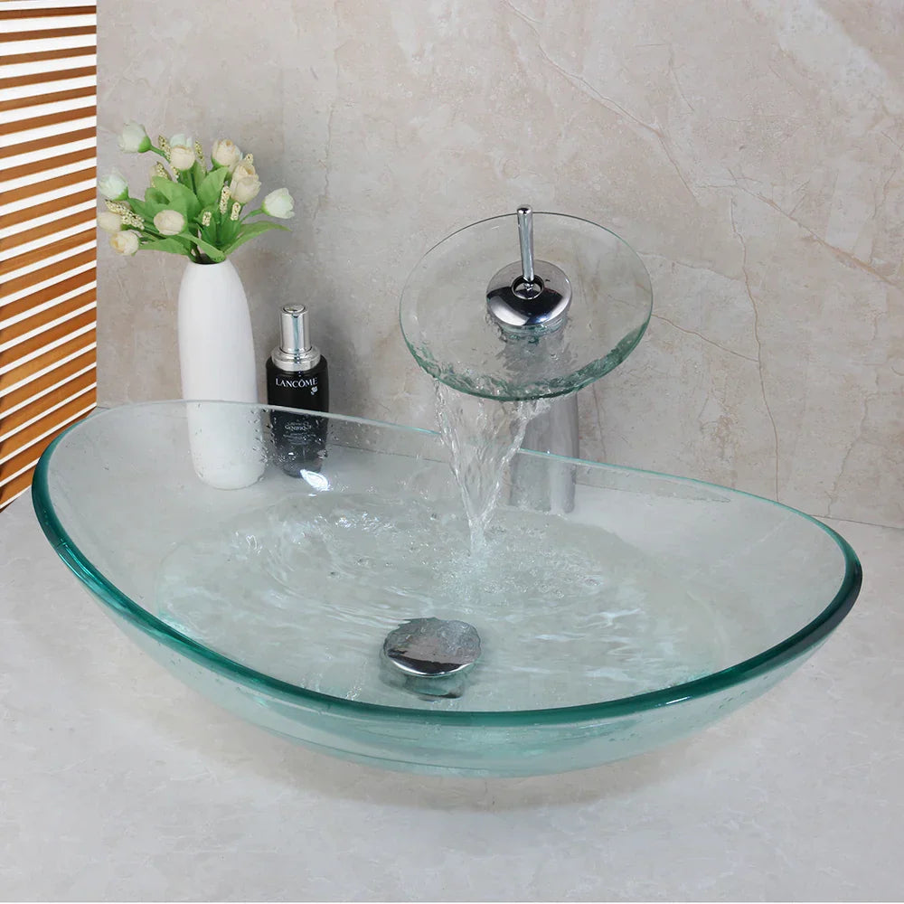 Decorbites™ Glas-Wasserfall-Armatur Handbemalter Waschbecken-Mischbatterie Chrom Lavabo Spüle