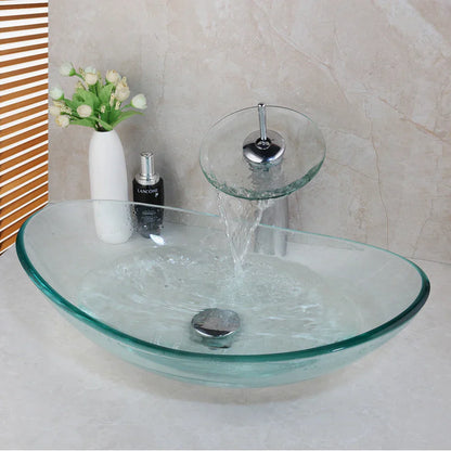 Decorbites™ Glas-Wasserfall-Armatur Handbemalter Waschbecken-Mischbatterie Chrom Lavabo Spüle
