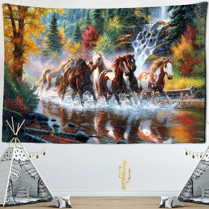 Decorbites™ Galoppierendes Pferd Wandbehang Tapisserie Tuschemalerei Boho Naturdekoration