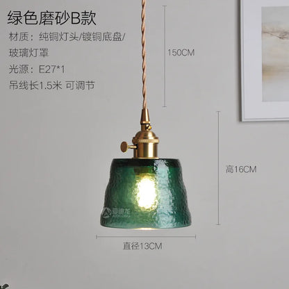 Decorbites™ Grüne Glas-LED-Hängeleuchte - Japanischer Stil Nordisch Kupfer Hängelampe