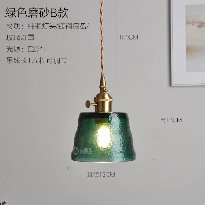 Decorbites™ Grüne Glas-LED-Hängeleuchte - Japanischer Stil Nordisch Kupfer Hängelampe