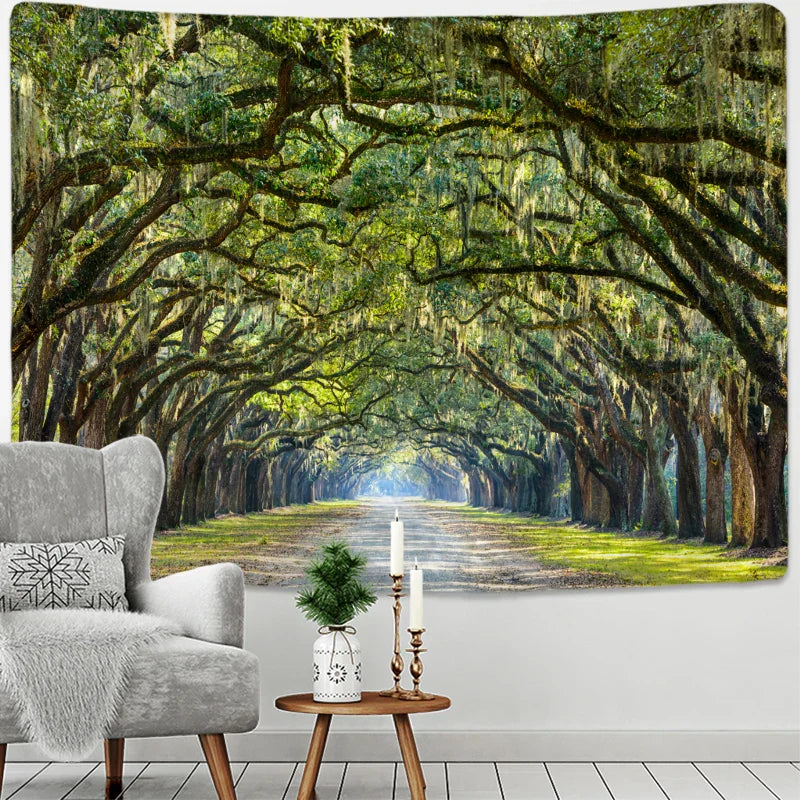 DecorBites™ Jungle Path Mandala Tapestry Wall Hanging: Psychedelic Witchcraft Bohemian Nature Scenery
