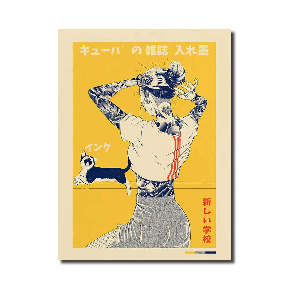 Decorbites™ Japanisches Katzenplakat Vintage-Leinwanddruck für Retro-Wandkunst im modernen Zuhause