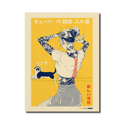 Decorbites™ Japanisches Katzenplakat Vintage-Leinwanddruck für Retro-Wandkunst im modernen Zuhause