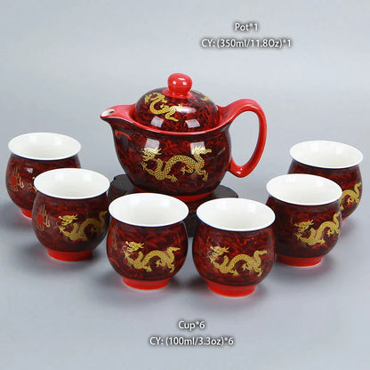 Decorbites™ Drachen-Teekanne-Teeset, Porzellan-Kung-Fu-Teegerät für Pu-Erh-Oolong-Zeremonie