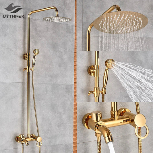 Decorbites™ Gold-Politur 8" Regendusche-System Wandmontiert Badewanne Armatur