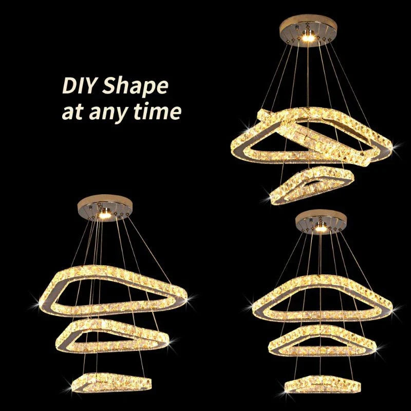 DecorBites™ Crystal Triangle Chandelier: Modern K9 Pendant Light for Living & Dining Room