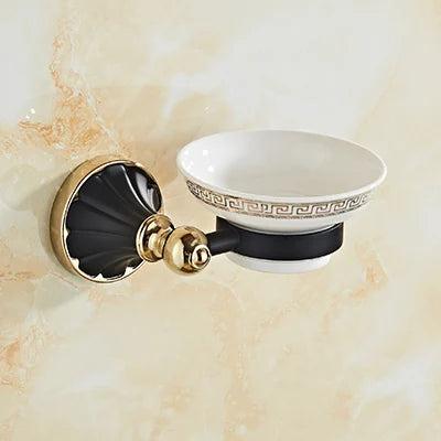 DecorBites™ Gold Black Bathroom Accessories Set, Towel Bar, Toilet Brush Holder, Paper Holder