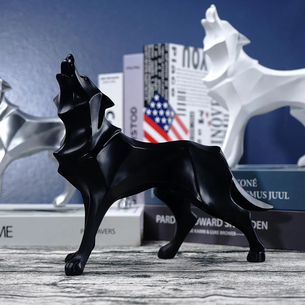 DecorBites™ Geometric Wolf Statue Resin Abstract Animal Figurine Home Office Decor Sculpture