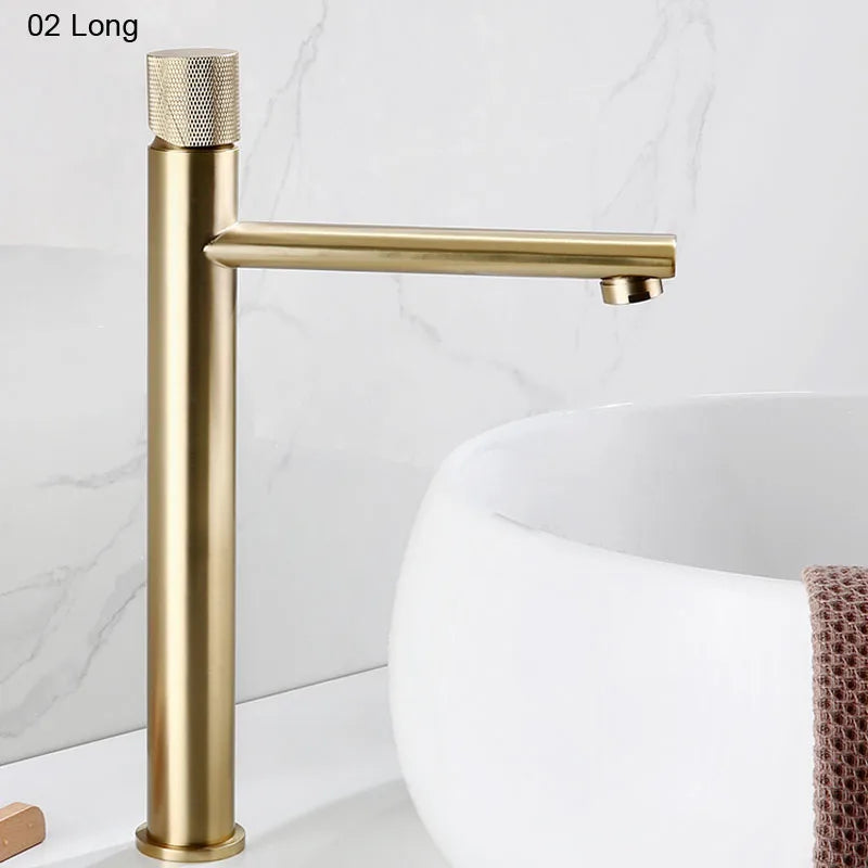Brushed Gold Basin Faucet Deck-Mounted Long