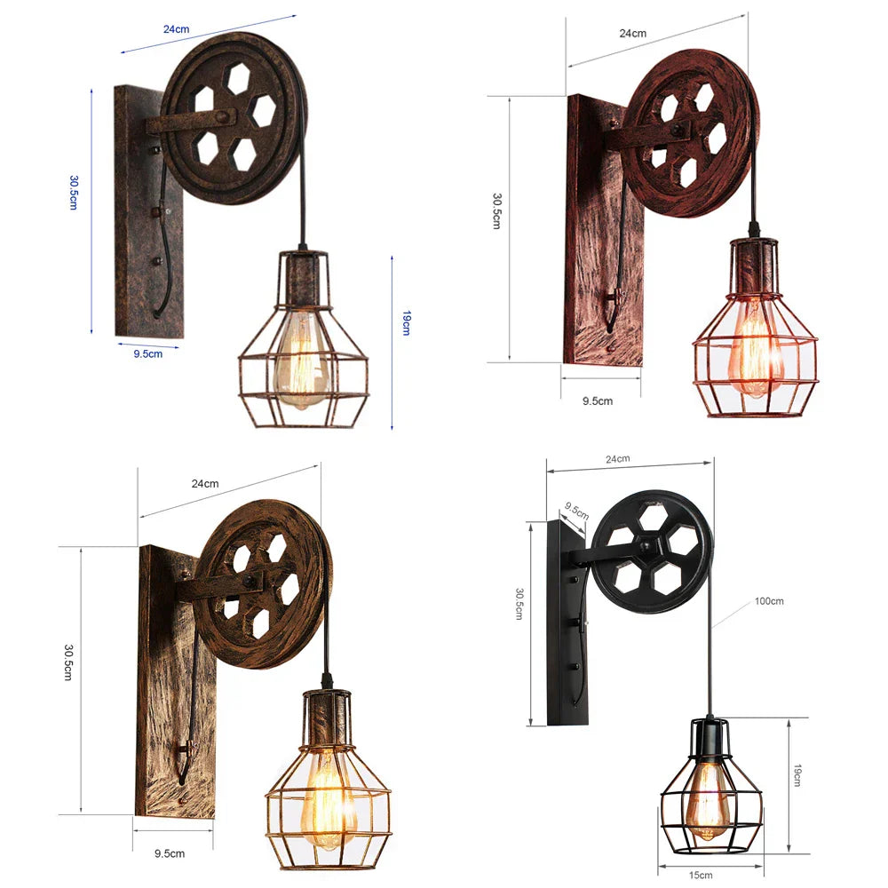 Decorbites™ Industrielle Flaschenzug-Wandleuchte Verstellbare Wandlampe Loft Café Bar