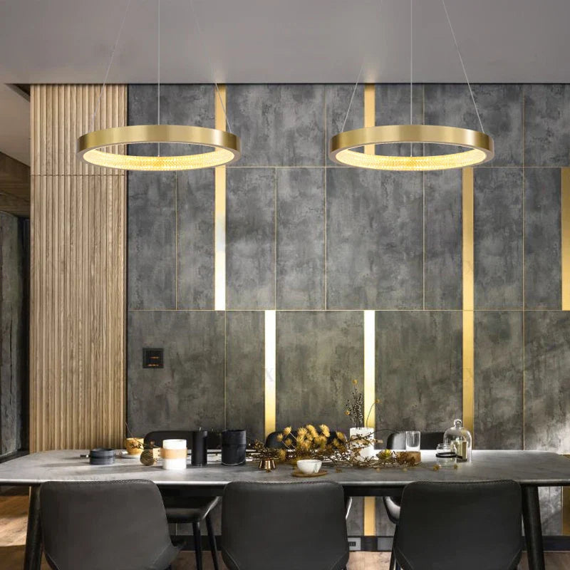 Gold Circle LED Chandelier 3-Ring Design