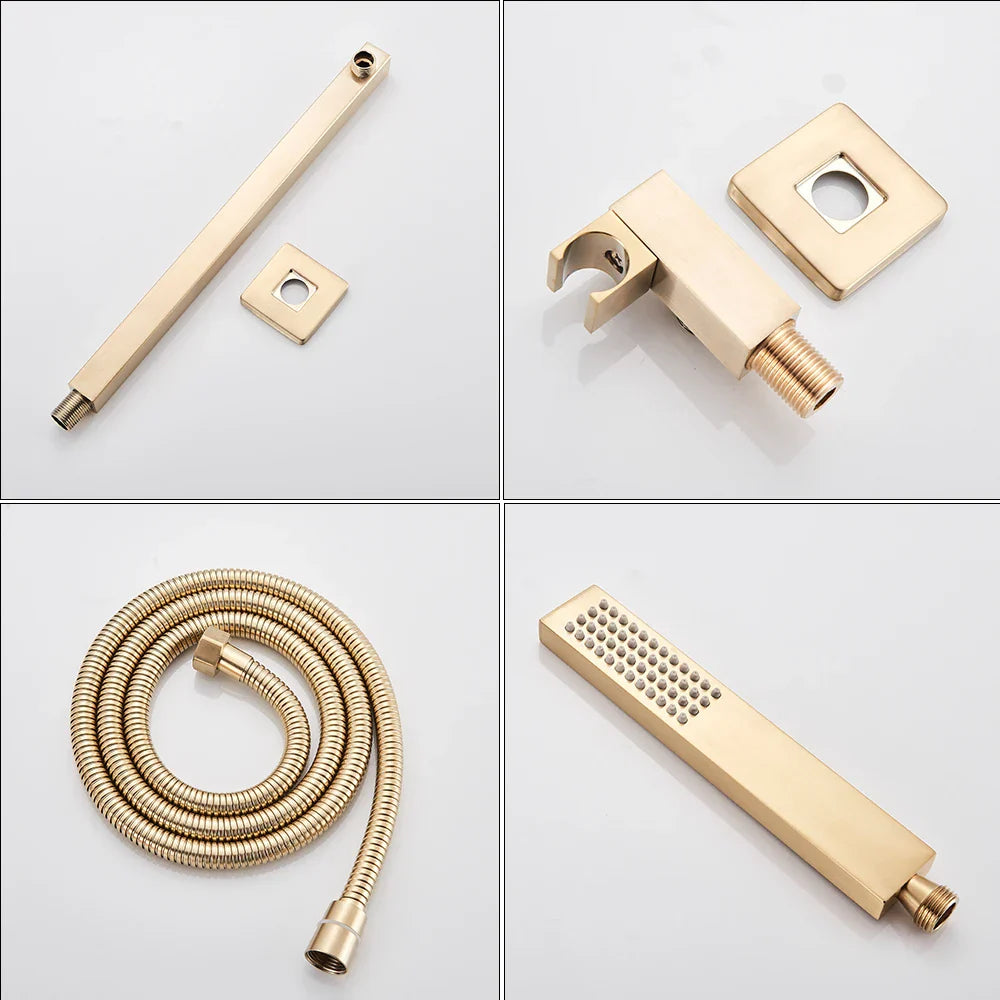 Decorbites™ Golden 8" Regenbrause-Duscharmatur-Set mit Handbrause – Wandmontierte Luxus-Mischbatterie