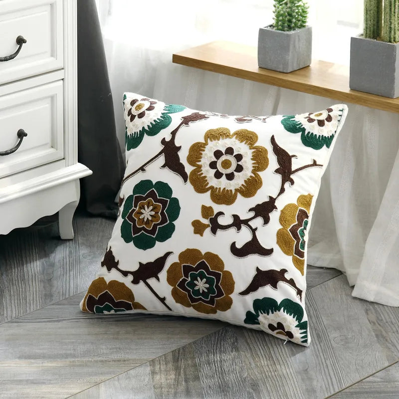 DecorBites™ Ethnic Style Canvas Embroidery Pillow Cover 45x45cm