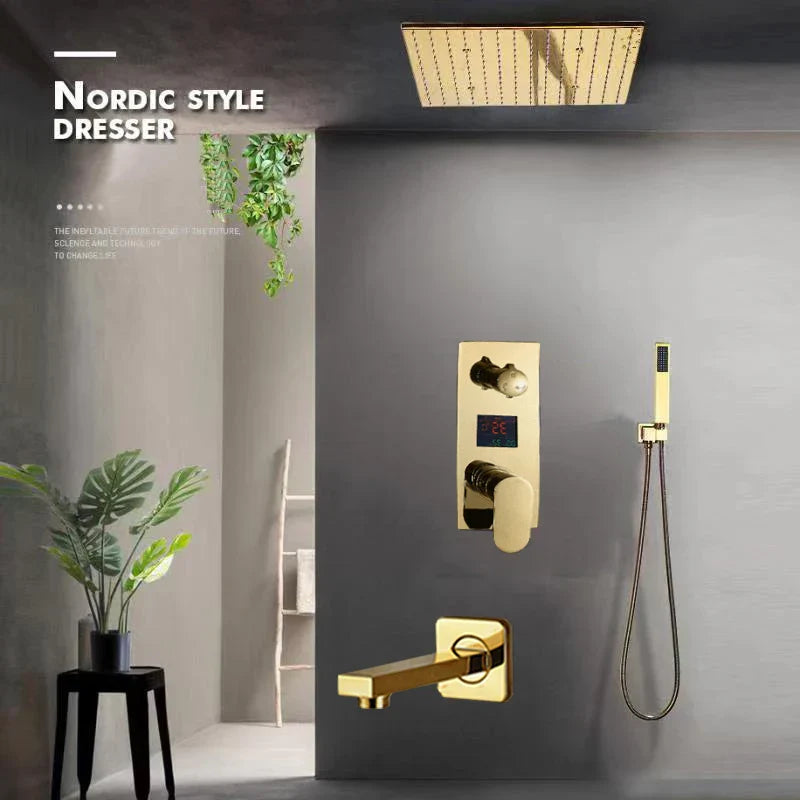 Gold Rainfall Shower Faucet With Digital Display