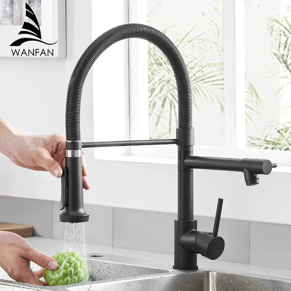 Brass Dual Spout Faucet Retractable Kitchen