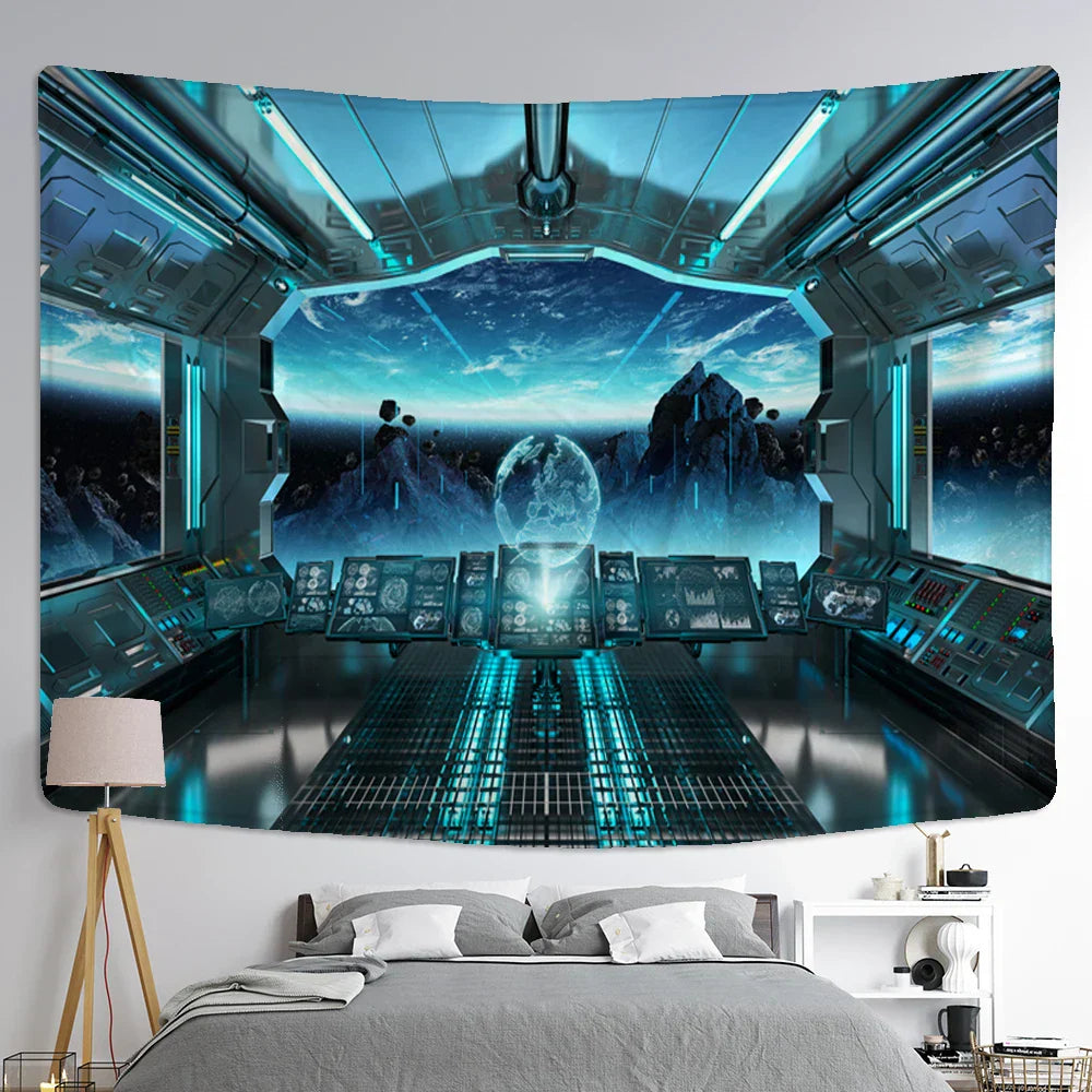 DecorBites™ Galaxy Alien Planet UFO Spacecraft Tapestry Wall Hanging Home Decor