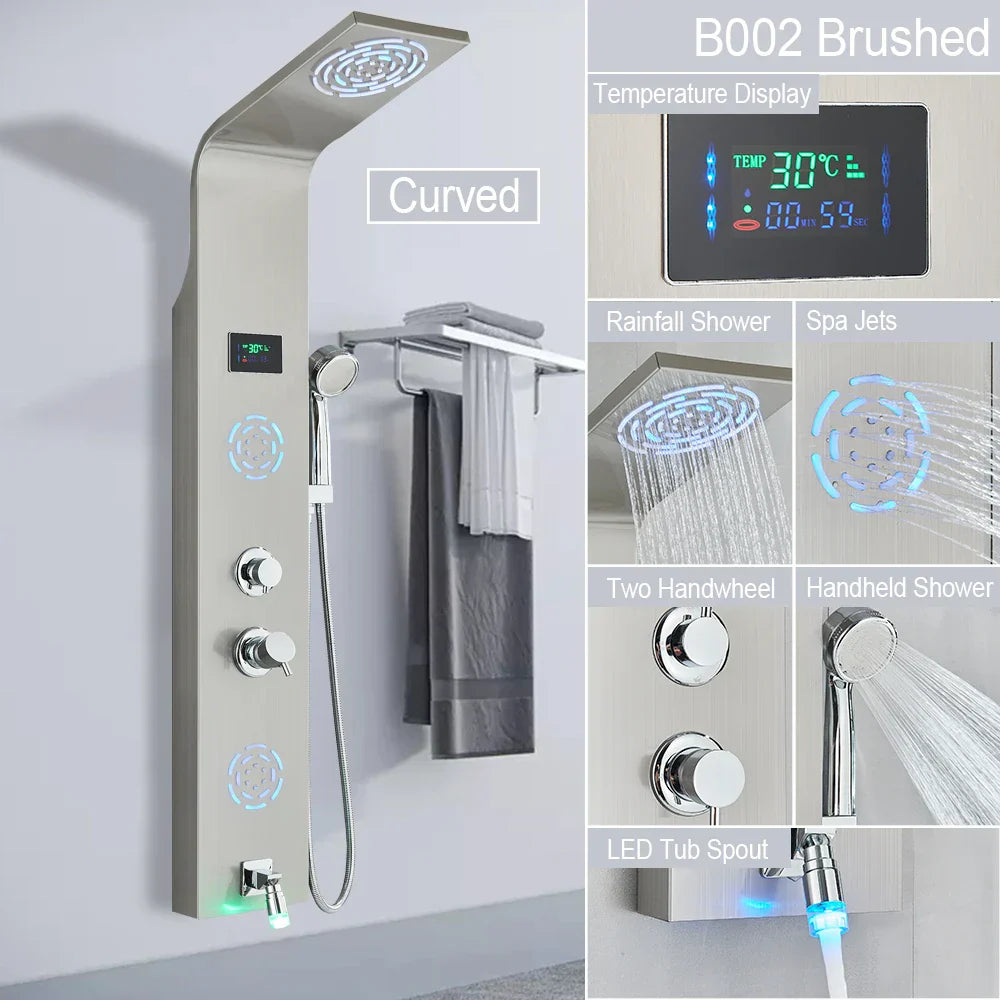 Decorbites™ LED-Licht-Duscharmatur-System: Regenwald, Massage-Düsen, Wasserfall-Panel mit Temperatursteuerung