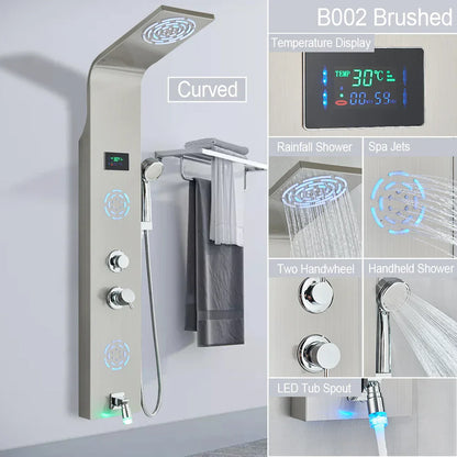 Decorbites™ LED-Licht-Duscharmatur-System: Regenwald, Massage-Düsen, Wasserfall-Panel mit Temperatursteuerung