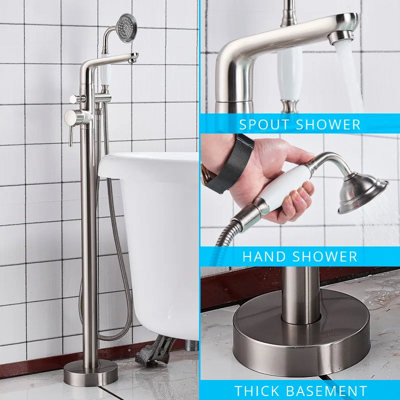 Decorbites™ Zweihandlicher Schwarzer Wasserfall-Badewannenarmatur Bodengestell-Set für das Badezimmer