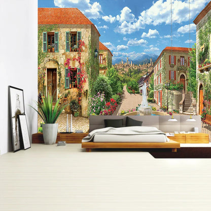Decorbites™ Grüne Pflanzenlandschaft Wandteppich | Boho Wandbehang für Stadt Schlossberg