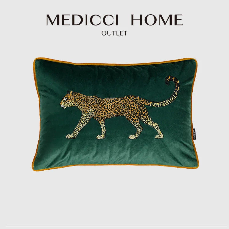 Decorbites™ Besticktes Leopardenkissenbezug in Retro Grünem Samt für luxuriöses Wohnzimmer