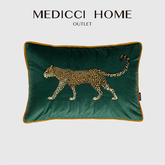 Decorbites™ Besticktes Leopardenkissenbezug in Retro Grünem Samt für luxuriöses Wohnzimmer