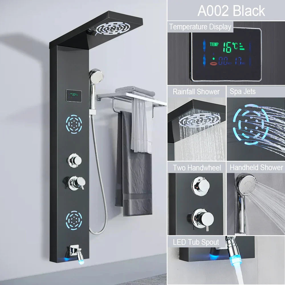 Decorbites™ LED-Licht-Duscharmatur-System: Regenwald, Massage-Düsen, Wasserfall-Panel mit Temperatursteuerung