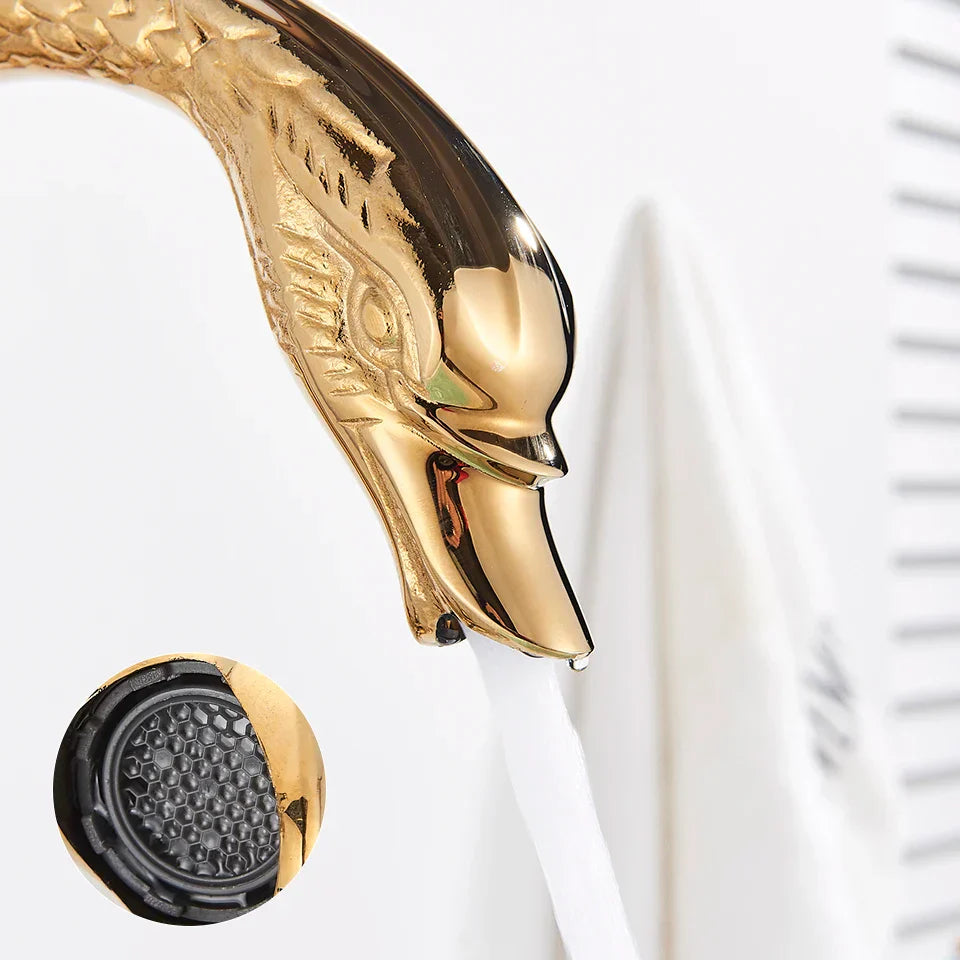 Decorbites™ Gold Swan Beckenarmatur: Aufsatz-Waschbeckenmischer mit Warm- und Kaltwasser