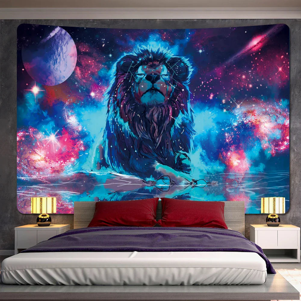 Decorbites™-Löwen-Psychedelische-Kunst-Wandbehang für die Heimdekoration Hippie-Bohemian-Wohnzimmer-Wandkunst