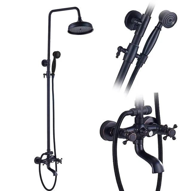 Decorbites™ Schwarze Messing-Regendusche-Mischbatterie-Set mit 8" Brausekopf und Handbrause
