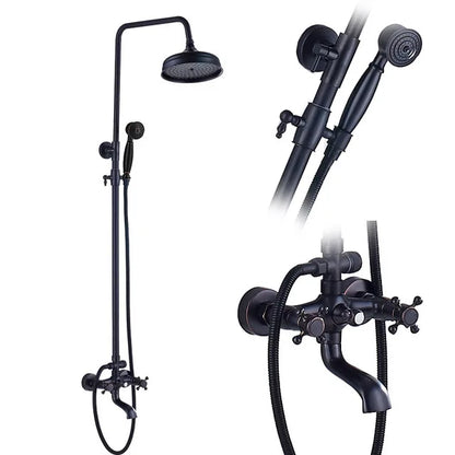 Decorbites™ Schwarze Messing-Regendusche-Mischbatterie-Set mit 8" Brausekopf und Handbrause