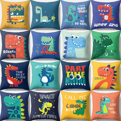 Decorbites™ Dino-Baby-Kissenbezug: Süßer Dino-Auto-Fahrer-Buchstaben-Kissenbezug für Schlafzimmer-Dekoration