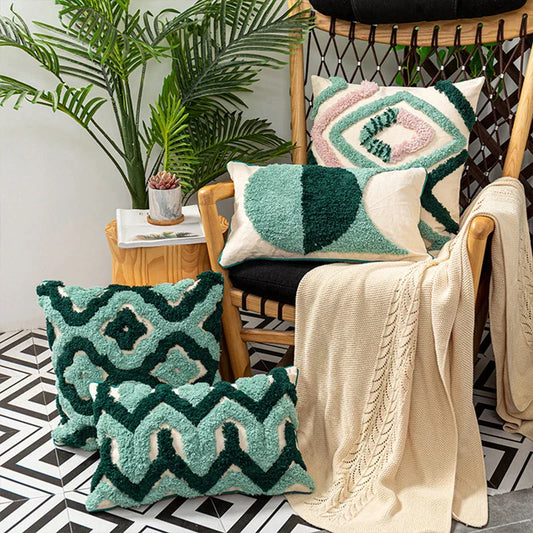 DecorBites™ Geometric Embroidery Tassel Cushion Case 45x45cm Home Decor Pillow Case
