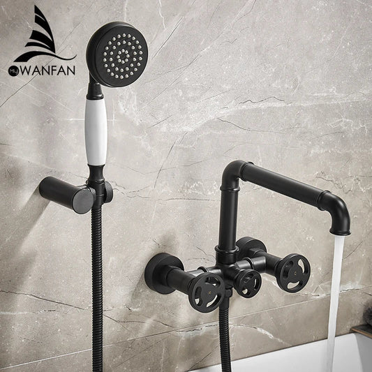 Decorbites™ Schwarz-Weiß-Bad-Dusch-Set mit Dual-Control-Wandmontage
