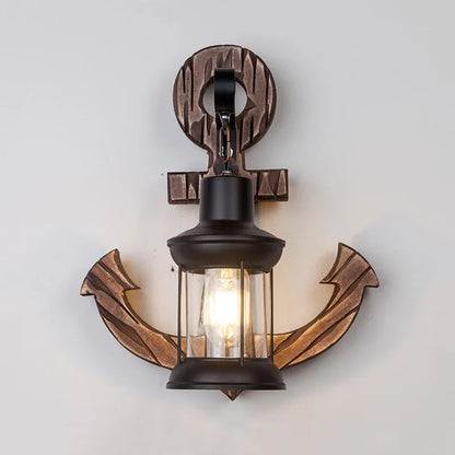 Decorbites™ Industrielle Vintage-Holz-Wandleuchte mit Glas-Dekoration