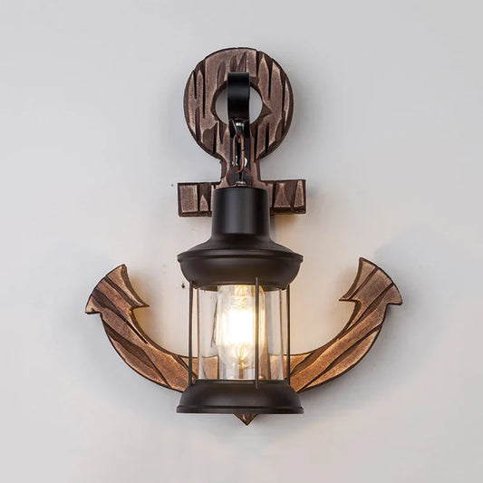 Decorbites™ Industrielle Vintage-Holz-Wandleuchte mit Glas-Dekoration