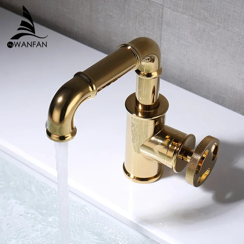Gold Brass Basin Faucet With Solid Brass Body