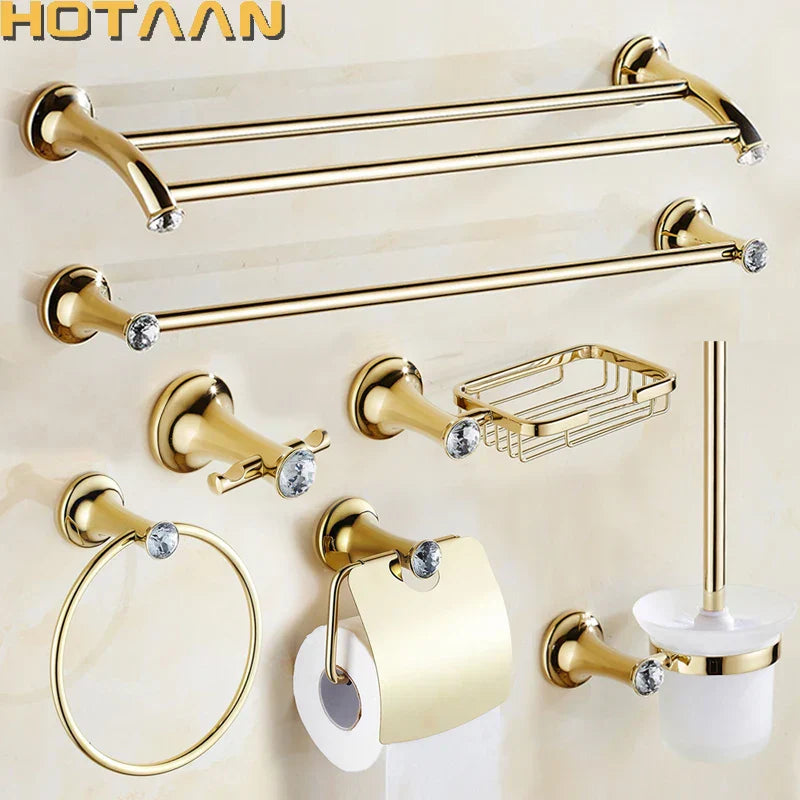 Decorbites™ Gold-Badarmatur-Set: Handtuchhalter, Toilettenpapierhalter, Handtuchstange, Haken