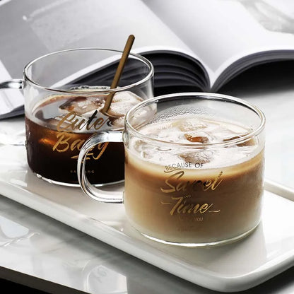 DecorBites™ Creative Alphabet Glass Juice Cup with Handle | Personalized Office Tea and Dessert Cup