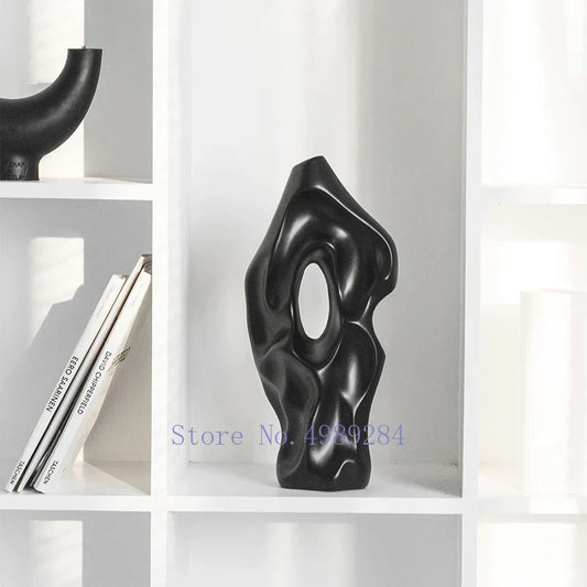 Decorbites™ Schwarz-Weiß Abstraktes Keramikvasen - Handgefertigtes Hohlgeschliffenes Lochdesign