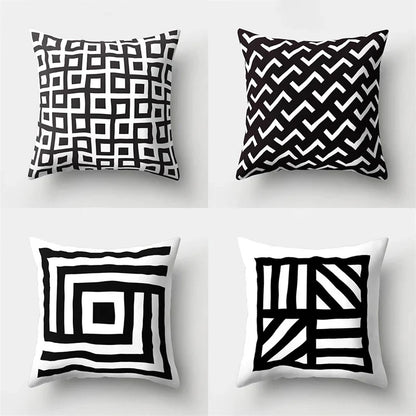 DecorBites™ Geometric Star Print Pillow Cover for Home Decor - Black & White Square Texture
