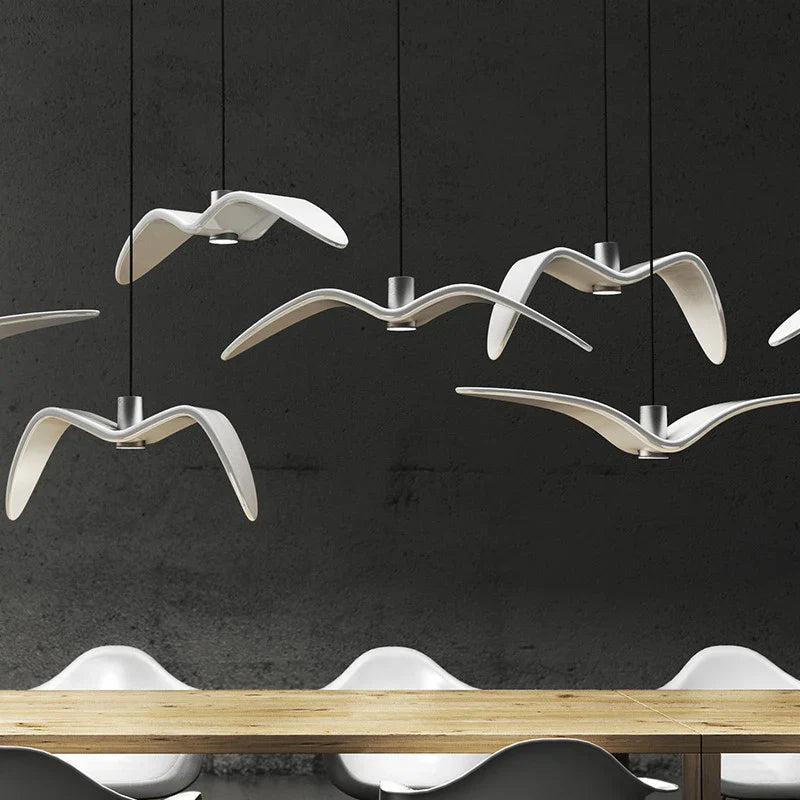 Contemporary White Seagull Resin Pendant Light