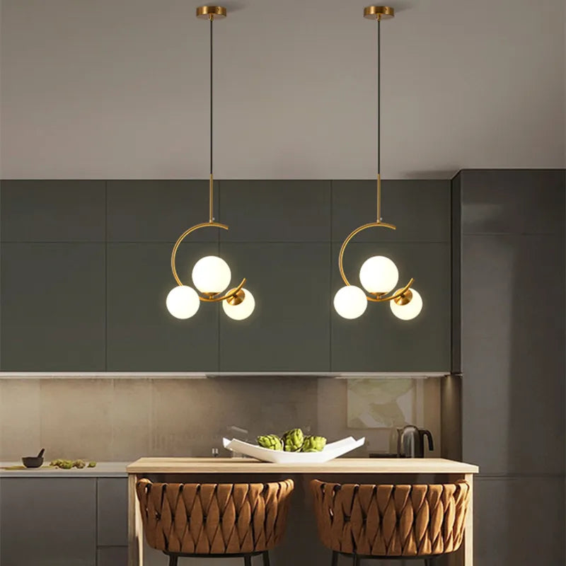 Gold Glass Ball Chandelier 6-Head Clear Spheres