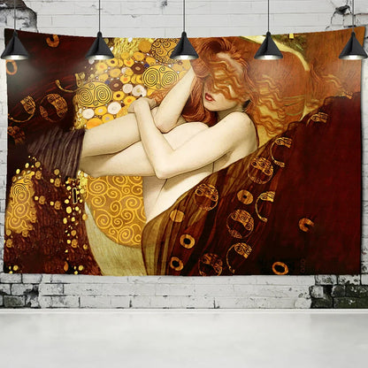 Decorbites™ Goldener Kuss Ölgemälde-Teppich Wandbehänge Kunstdecke