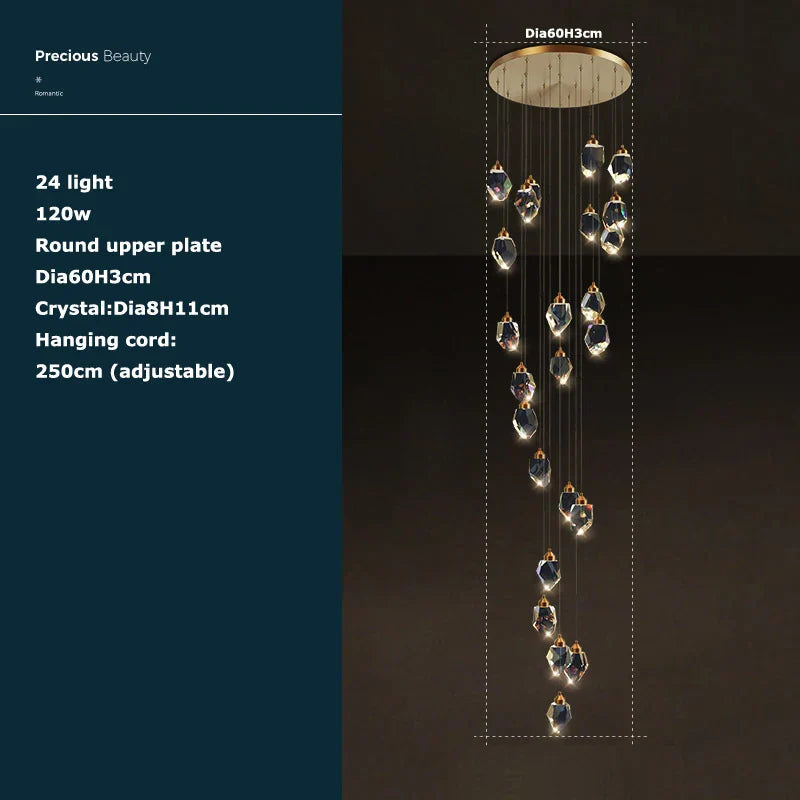 DecorBites™ Crystal Stone Copper Chandelier - LED Postmodern 2025 Lighting for Staircase