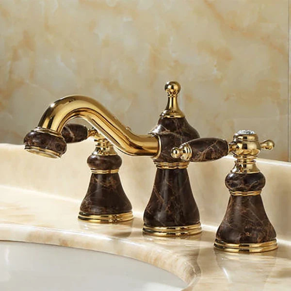 Decorbites™ Gold Messing Jade 3-Loch-Wandmontage Beckenarmatur mit Doppelgriff