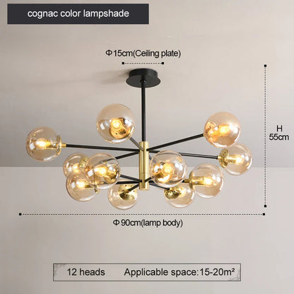 Decorbites™ Glas-Kugeln-LED-Kronleuchter: Retro runde Schmiedeeisen-Innenbeleuchtung für Küche, Wohnzimmer, Bauernhaus