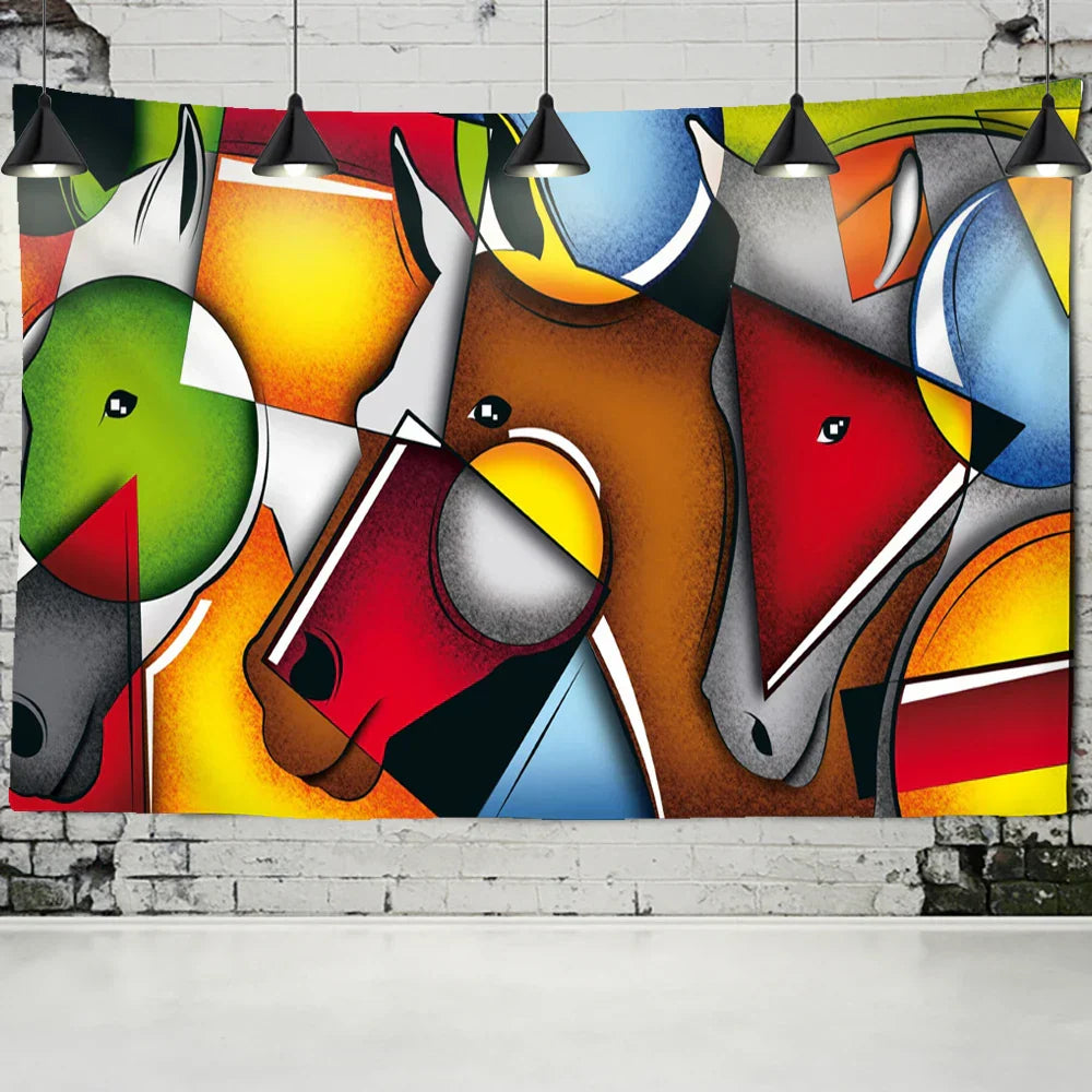 Decorbites™ Pferde-Teppich Wandbehang Buntes Cartoon Dekoration für Kinderzimmer